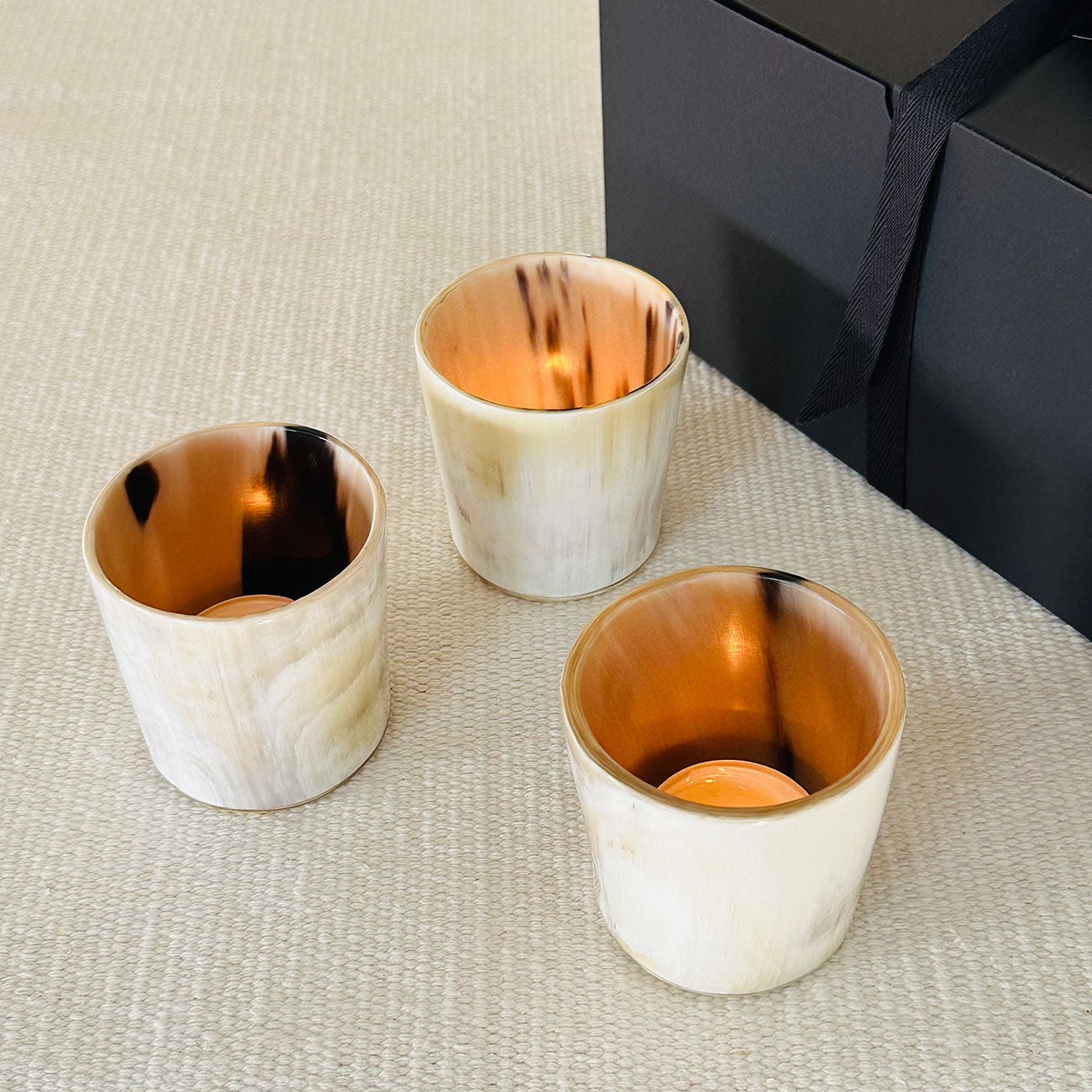 M+A NYC Horn Tea Light Candle Holders. Set of 3 with gift box