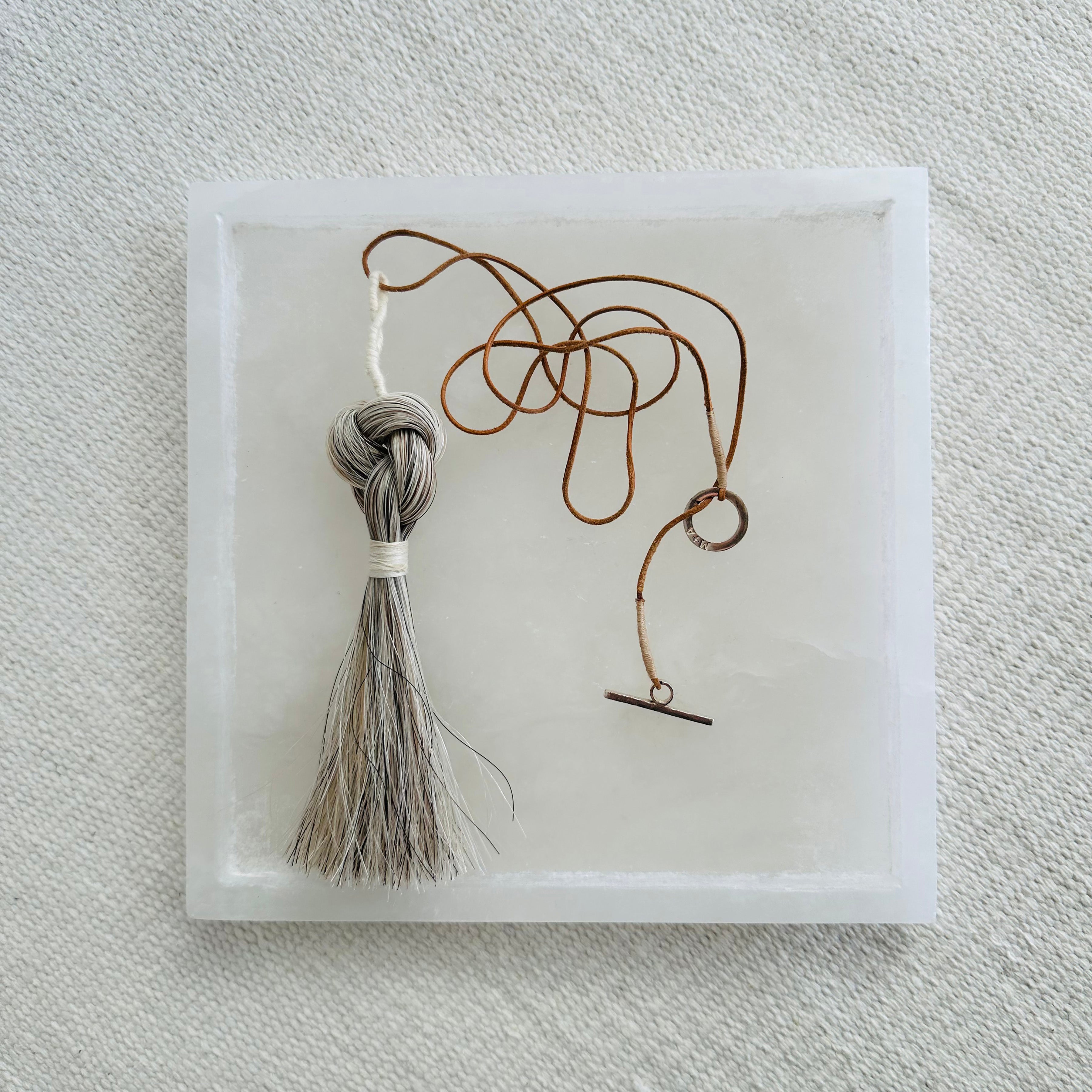 Image of M Plus A Alabaster Square Tray with Horse Hair and Leather Necklace