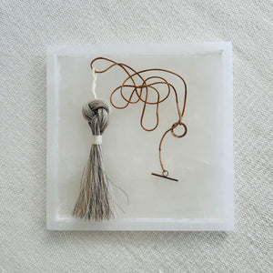Image of M Plus A Alabaster Square Tray with Horse Hair and Leather Necklace