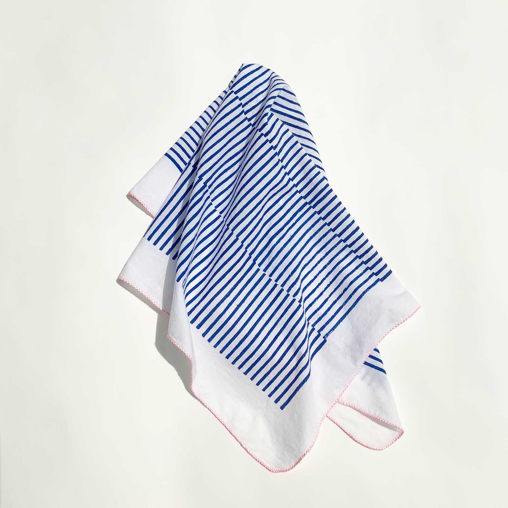 Block Print Scarf Breton Stripes - Yves Klein Blue