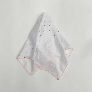 M+A NYC Block Print Scarf Scattered Dots in Black and Porange on a white ground, 25” Square