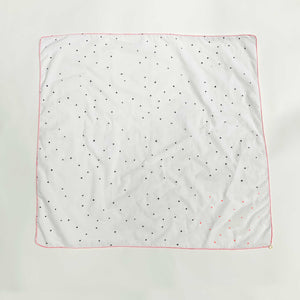M+A NYC Block Print Scarf Scattered Dots in Black and Porange on a white ground, 25” Square