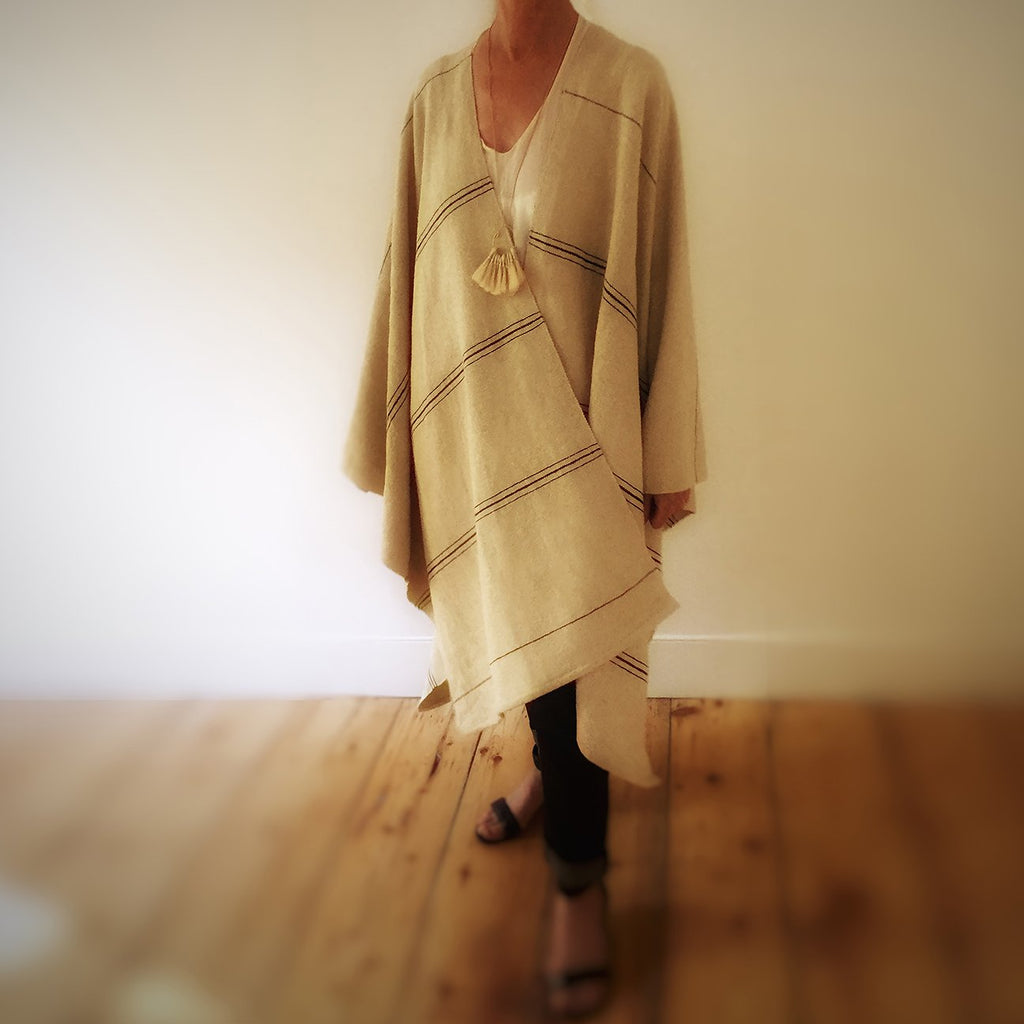 M+A NYC Hand Loomed Cotton Offset Stripe Cape