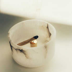 Image of M+A's Planter/Vase Set being used as a vessel to hold our Incense Holder in Polished Brass.